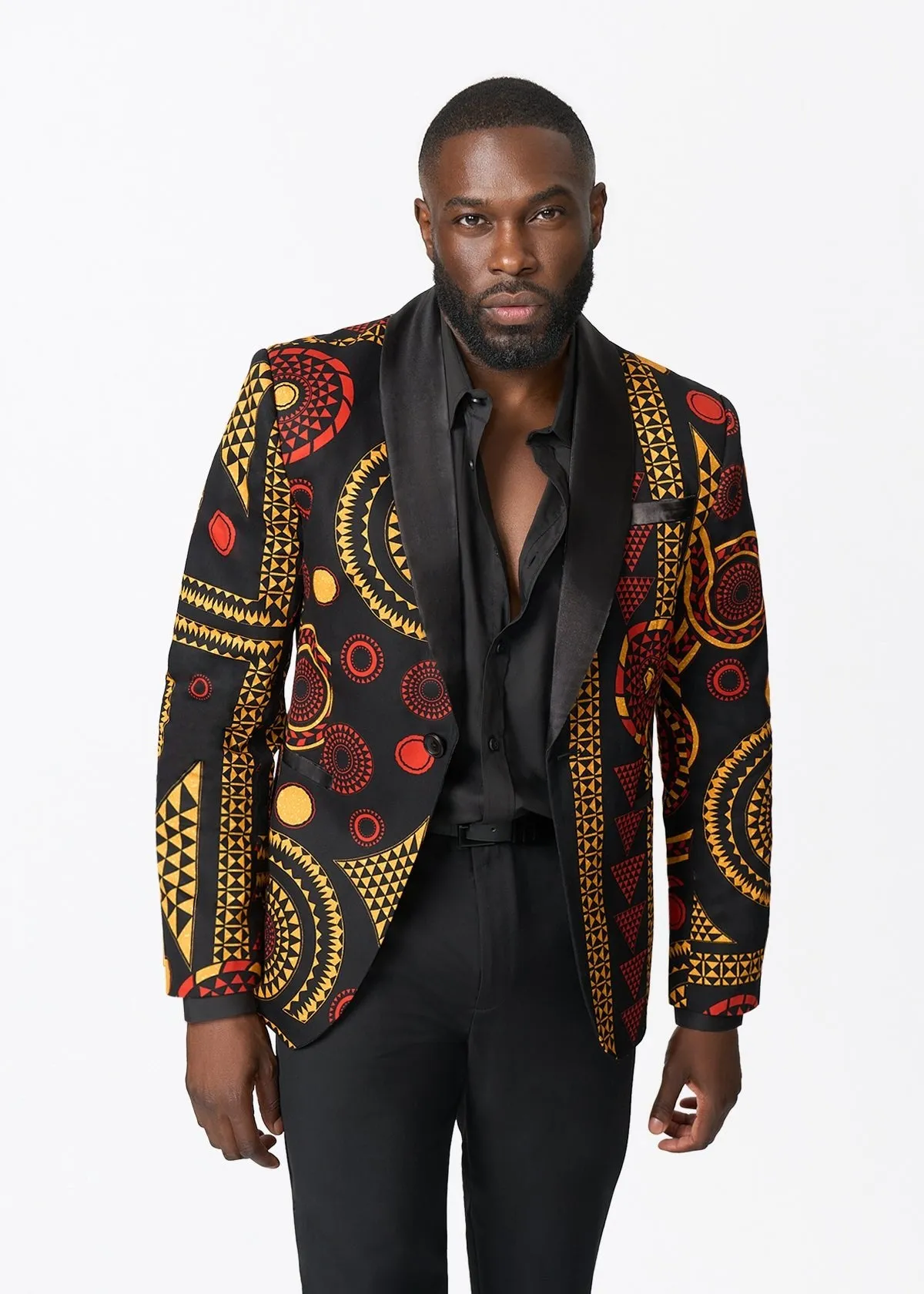 Aadan Men's African Print Blazer (Black Spice Medallion) sold by D'iyanu