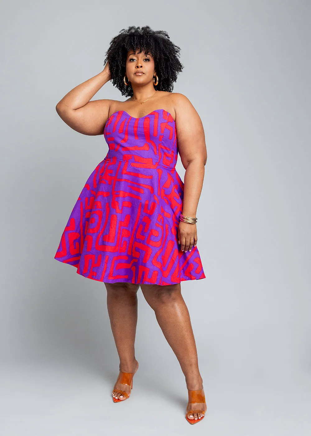 Jioni Women's African Print Corset Dress (Purple Red Geometric) sold by D'iyanu product image thumbnail 4