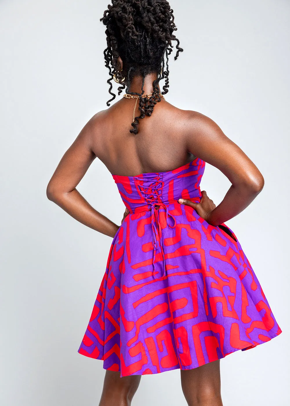 Jioni Women's African Print Corset Dress (Purple Red Geometric) sold by D'iyanu product image thumbnail 3