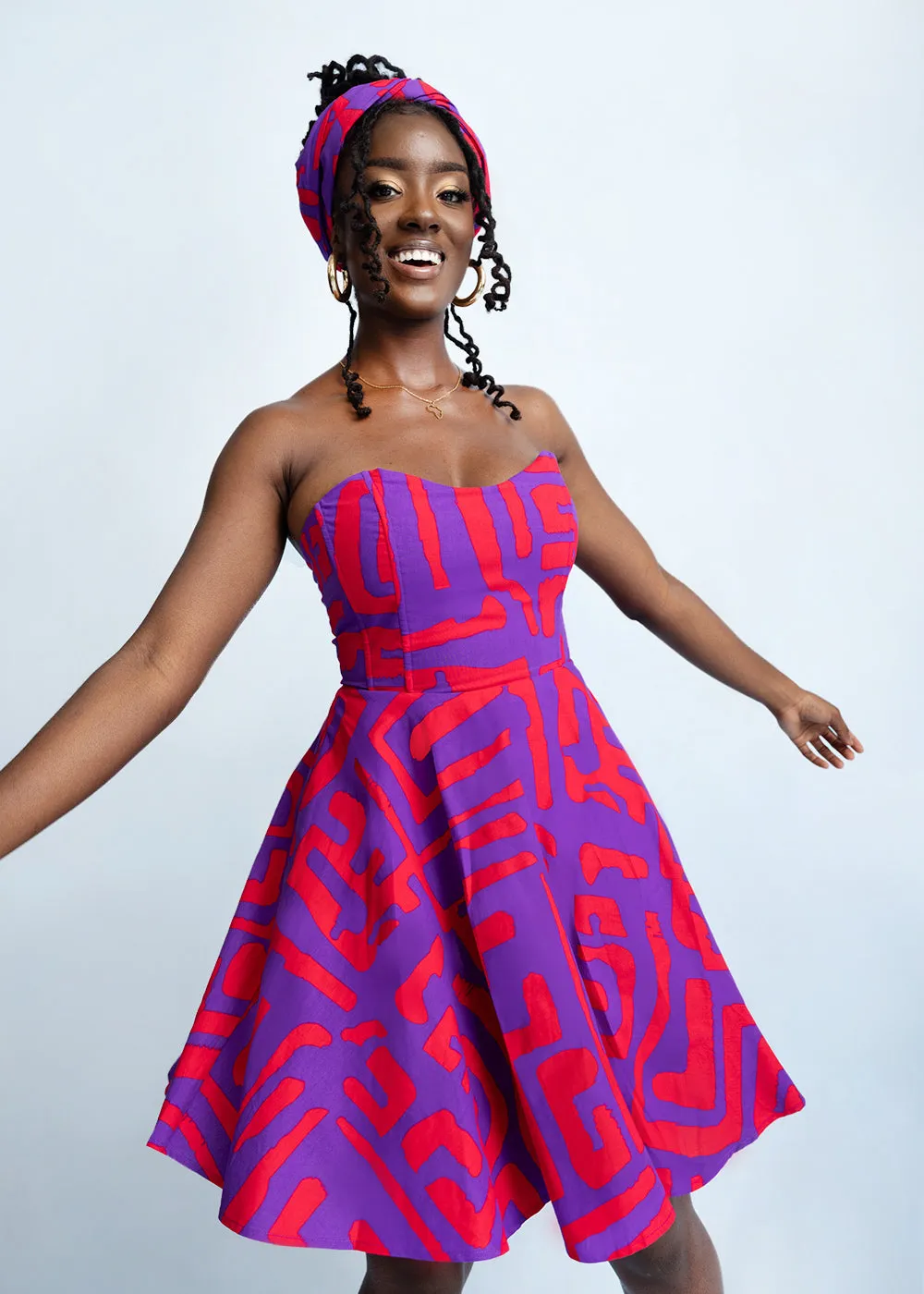 Jioni Women's African Print Corset Dress (Purple Red Geometric) sold by D'iyanu product image thumbnail 2