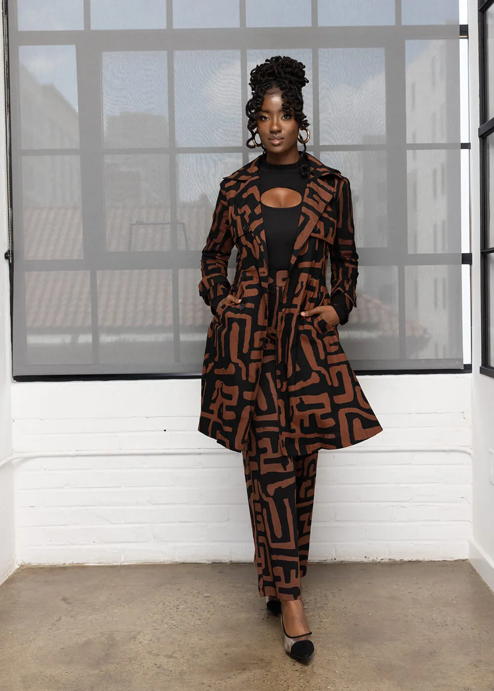 Thema Women's African Print Wide Leg Stretch Pants (Espresso Geometric) sold by D'iyanu product image thumbnail 5