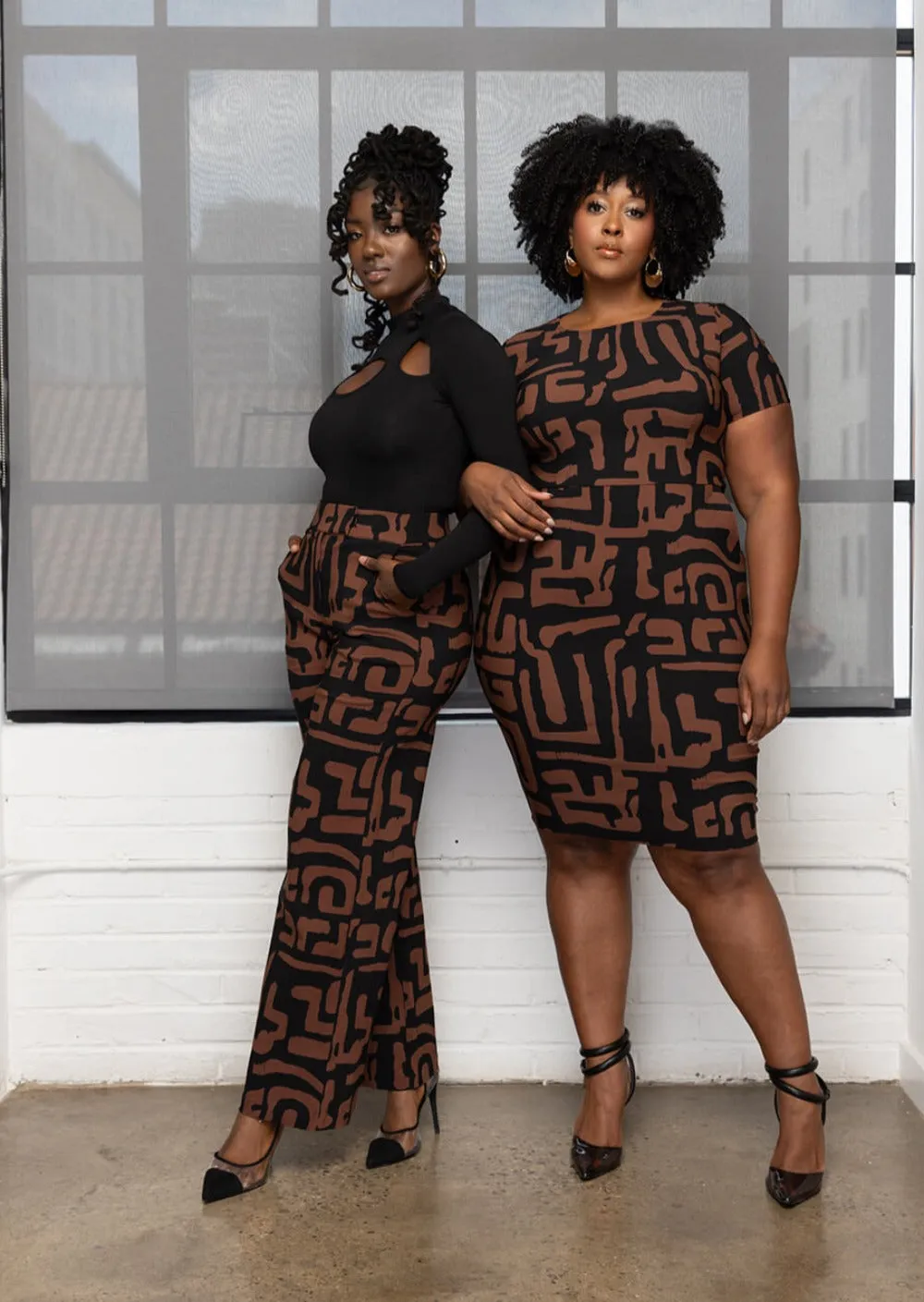 Thema Women's African Print Wide Leg Stretch Pants (Espresso Geometric) sold by D'iyanu product image thumbnail 4