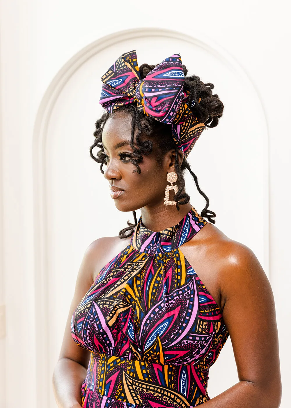 African Print Headwrap/Scarf (Sunset Leaves) sold by D'iyanu product image thumbnail 3