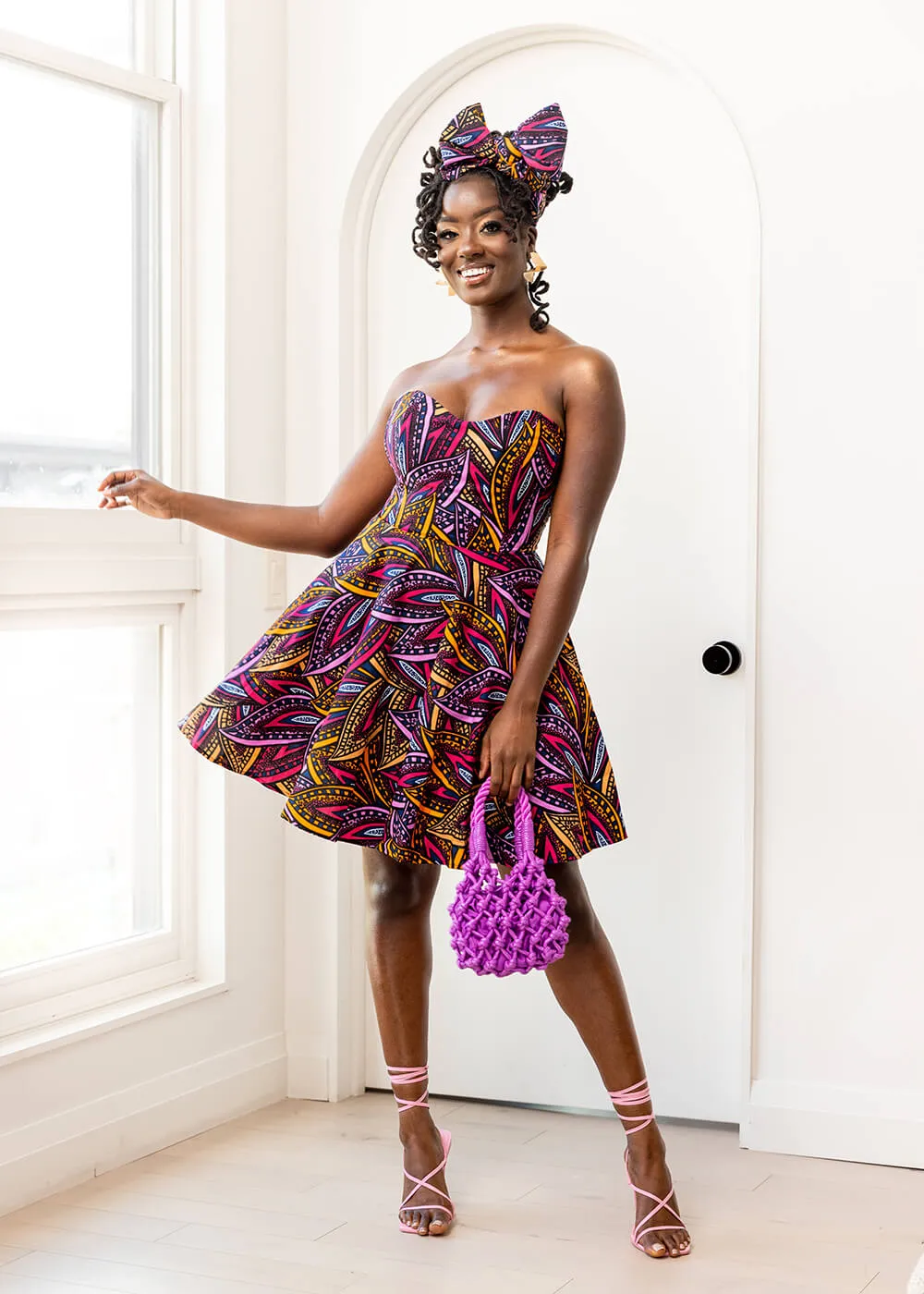 African Print Headwrap/Scarf (Sunset Leaves) sold by D'iyanu product image thumbnail 4