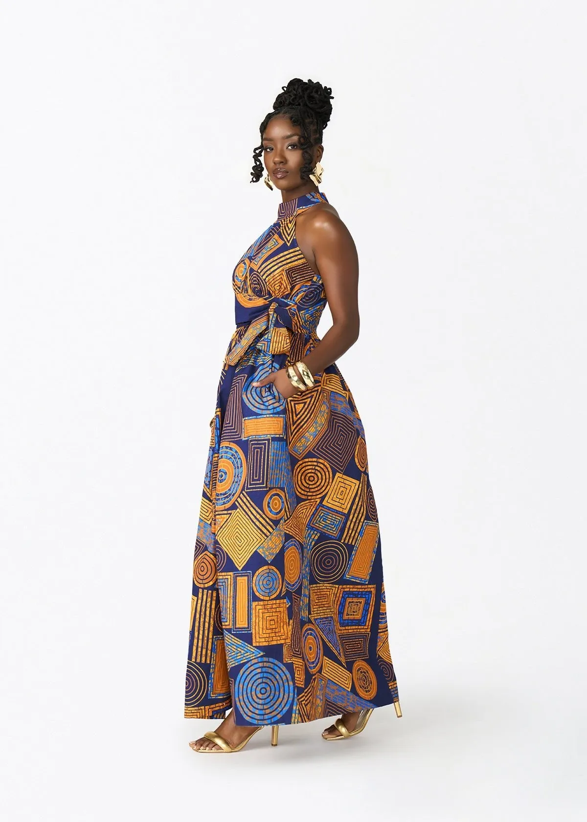 Ronke Women's African Print Maxi Dress (Royal Blue Geometric) sold by D'iyanu product image thumbnail 3