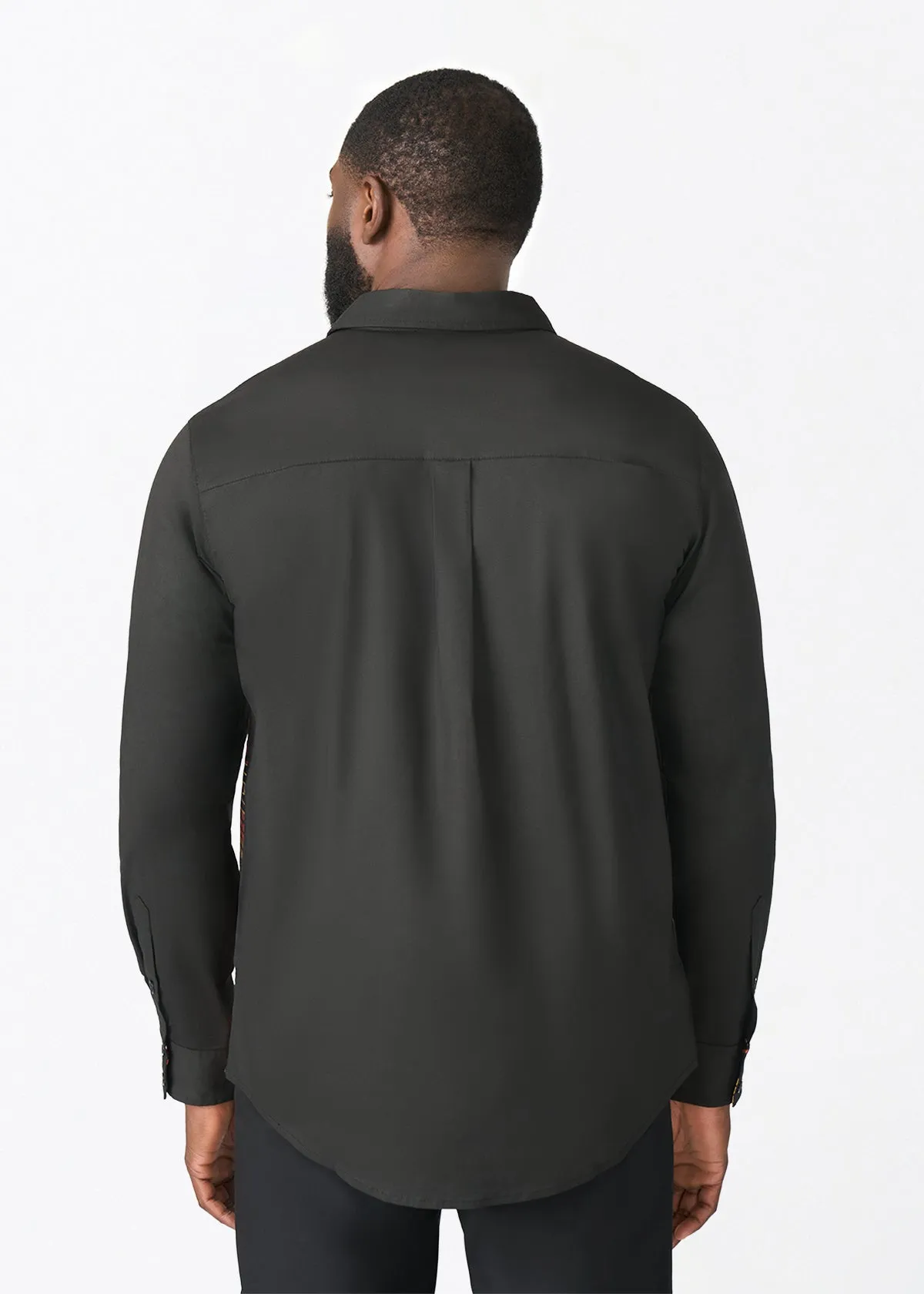 Abiade Men's African Print Button Up (Black Cinnamon Geometric) sold by D'iyanu product image thumbnail 4