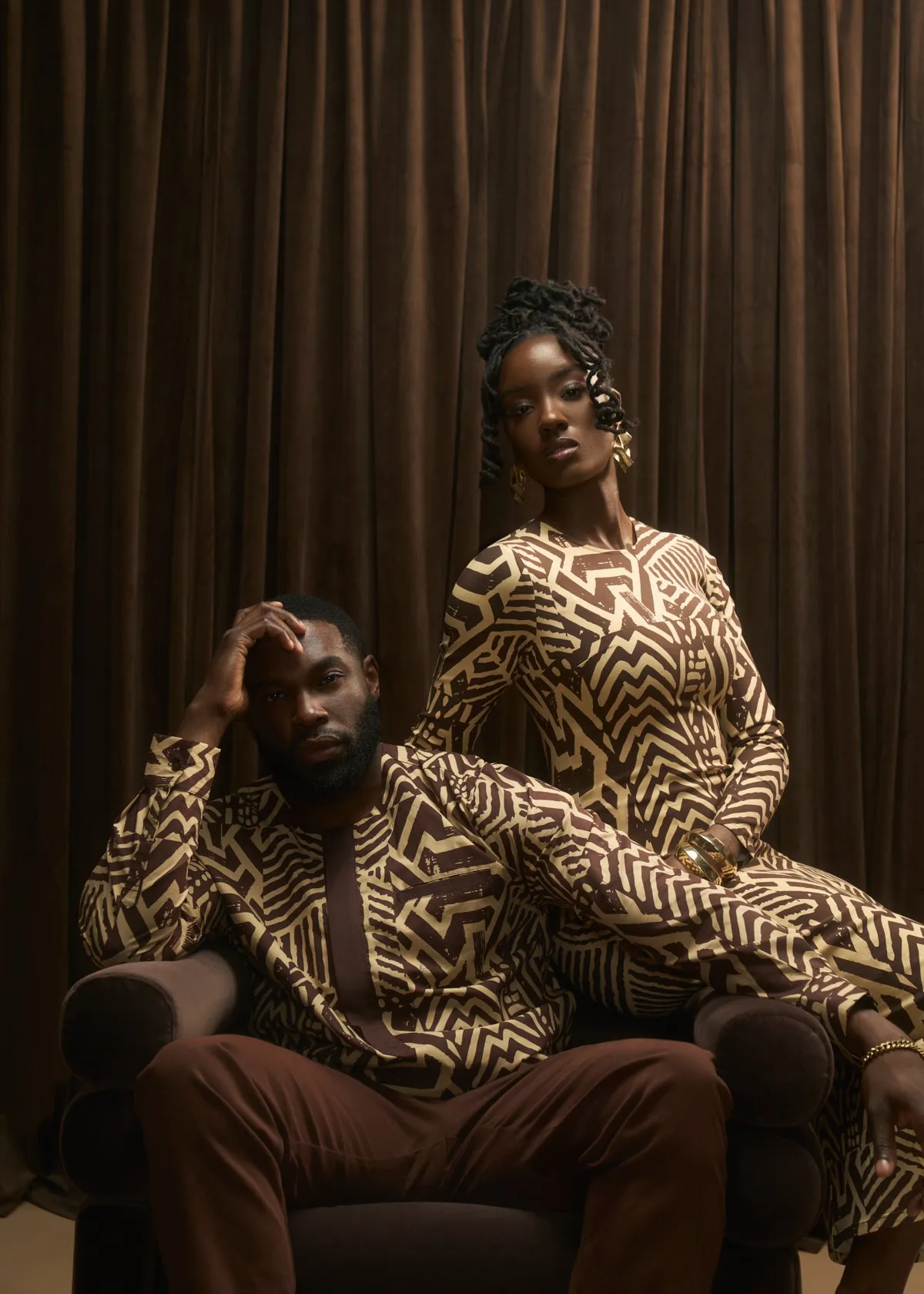 Ejiro Men's African Print Traditional Top (Chocolate Mousse Tribal) sold by D'iyanu product image thumbnail 5