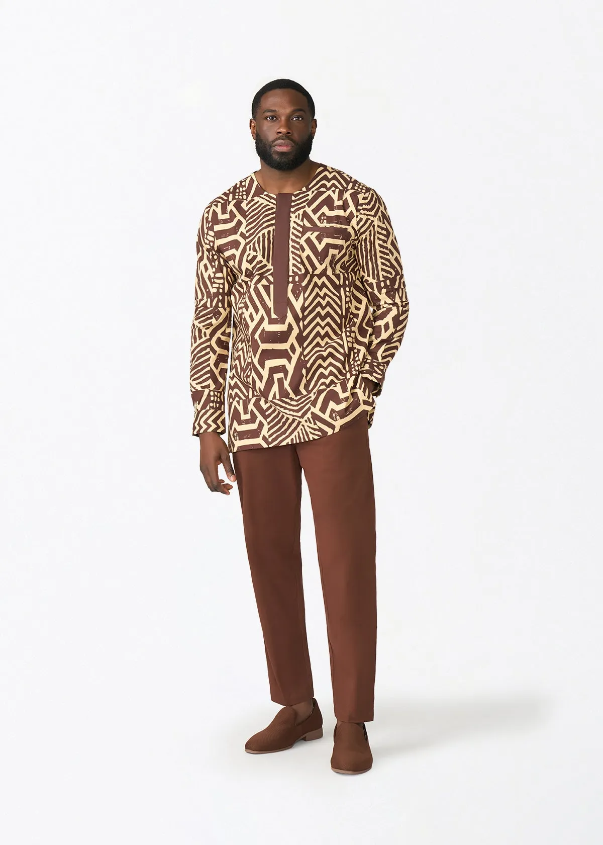 Ejiro Men's African Print Traditional Top (Chocolate Mousse Tribal) sold by D'iyanu product image thumbnail 2