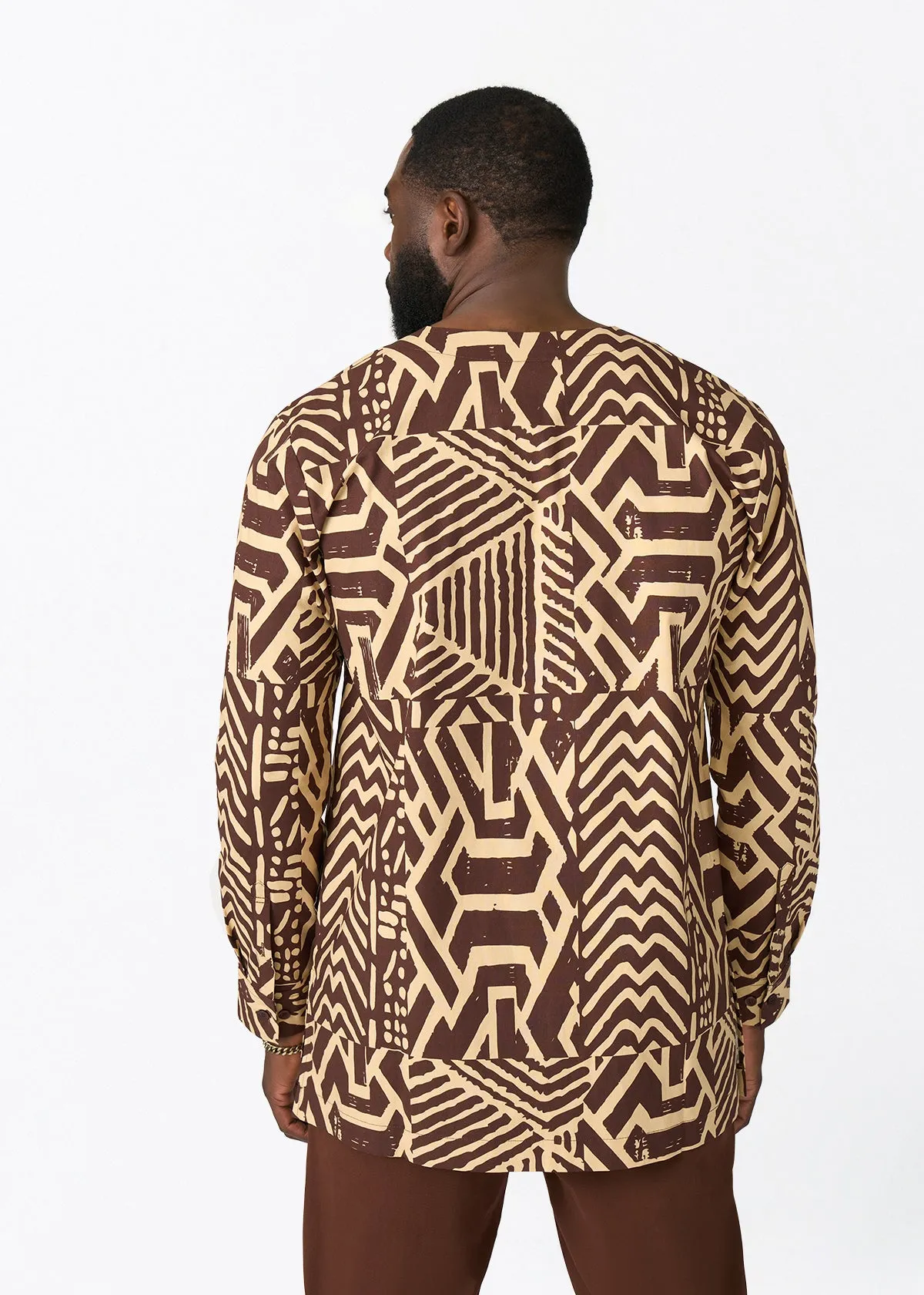 Ejiro Men's African Print Traditional Top (Chocolate Mousse Tribal) sold by D'iyanu product image thumbnail 4