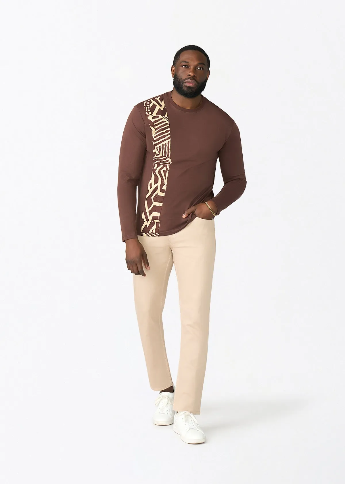 Addo Men's African Print Applique T-shirt (Chocolate Mousse Tribal) sold by D'iyanu product image thumbnail 3