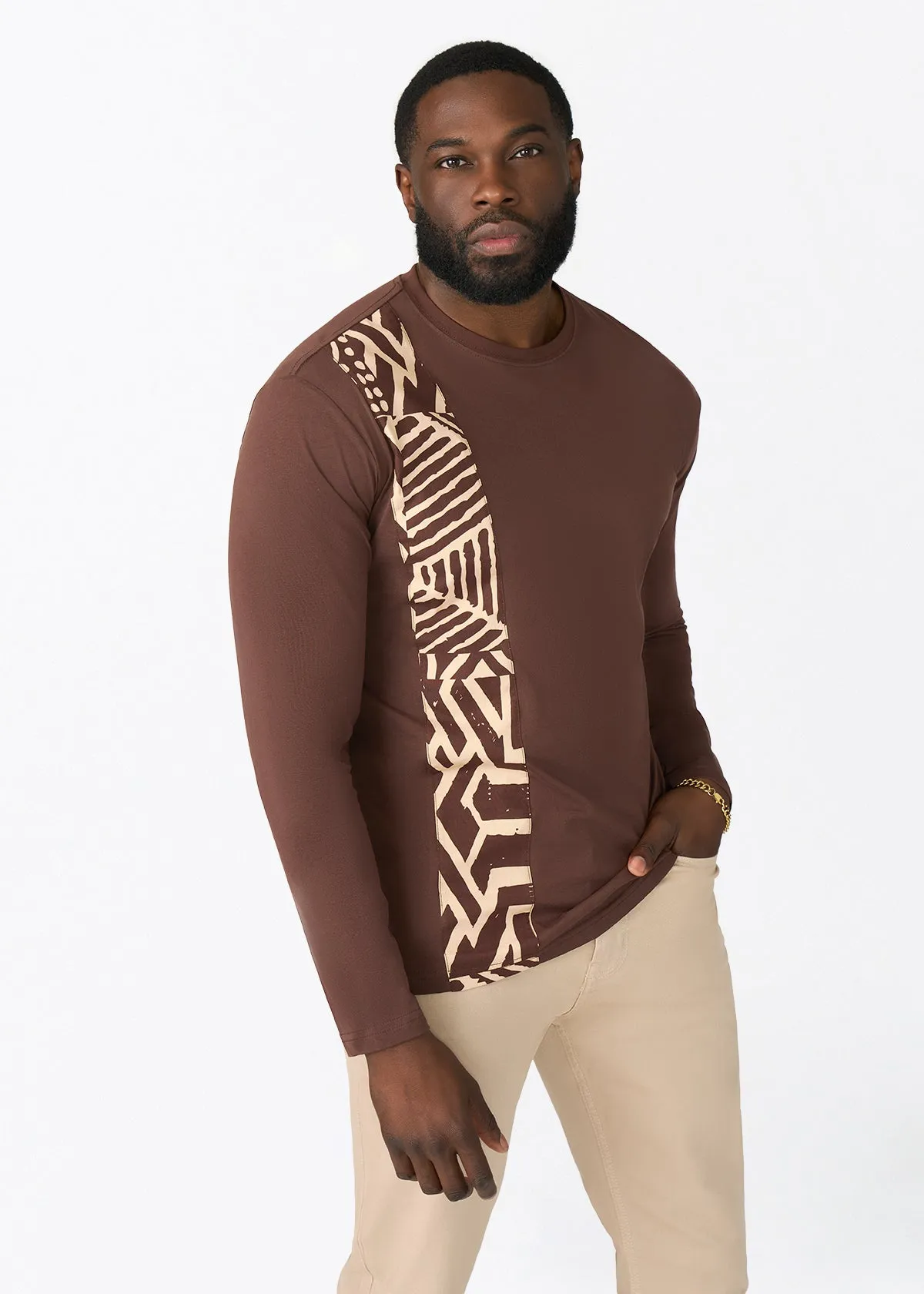Addo Men's African Print Applique T-shirt (Chocolate Mousse Tribal) sold by D'iyanu