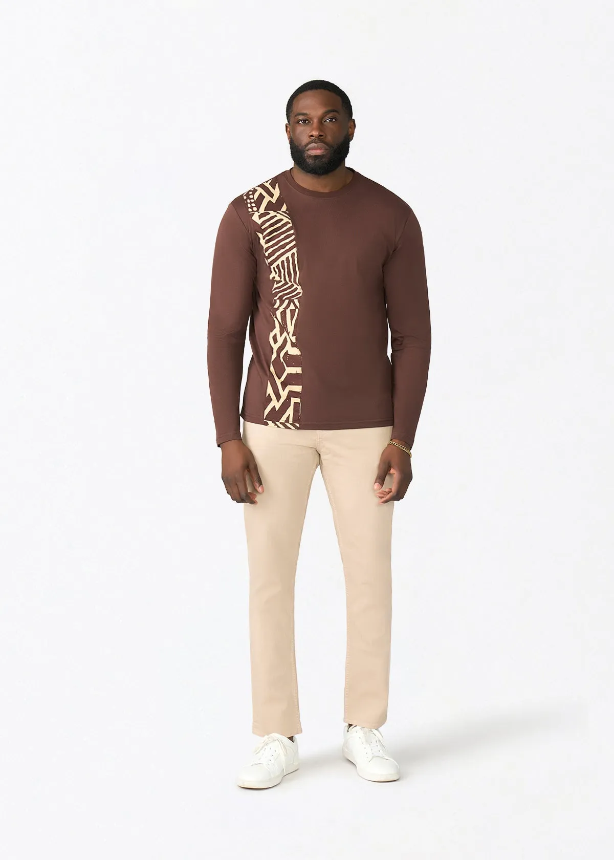 Addo Men's African Print Applique T-shirt (Chocolate Mousse Tribal) sold by D'iyanu product image thumbnail 2