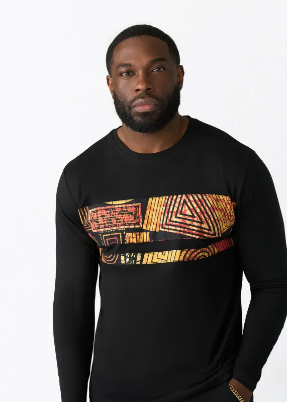 Ore Men's African Print Applique T-shirt (Black Cinnamon Geometric) sold by D'iyanu