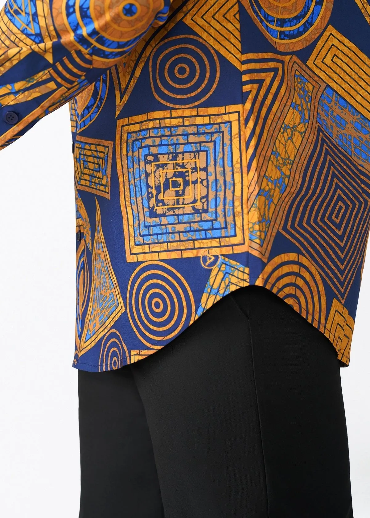 Mazi Men's African Print Button-up Shirt (Royal Blue Geometric) sold by D'iyanu product image thumbnail 5