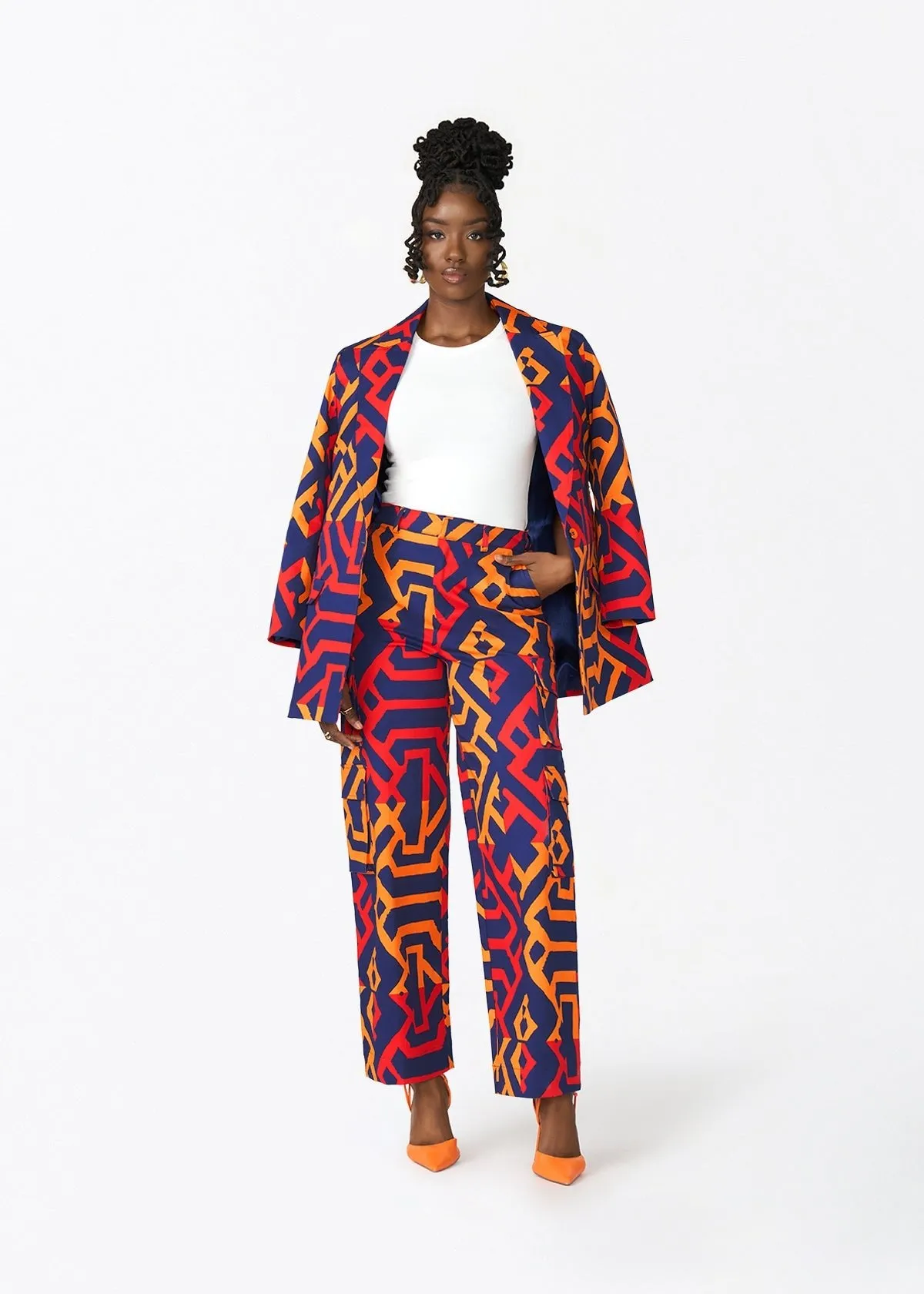 Yunma Women's African Print Twill Cargo Pants (Blue Flame Tribal) sold by D'iyanu product image thumbnail 2