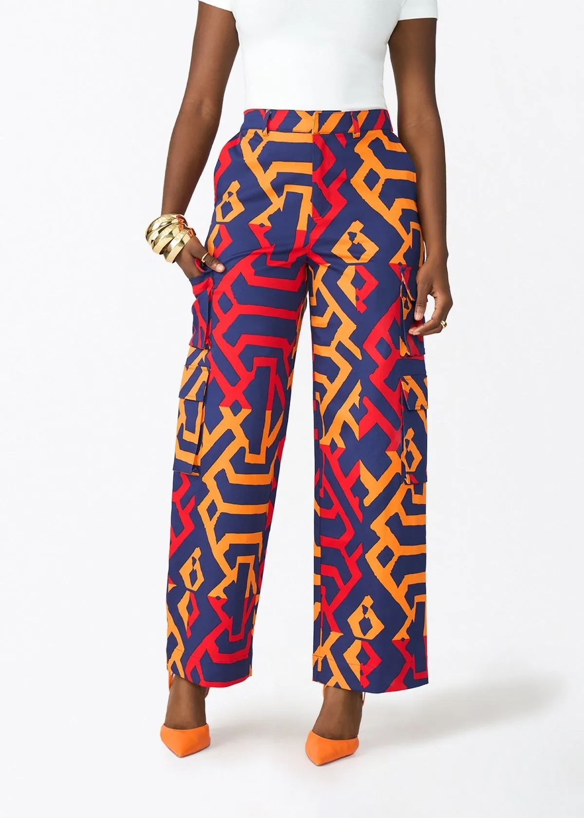 Yunma Women's African Print Twill Cargo Pants (Blue Flame Tribal) sold by D'iyanu product image thumbnail 3