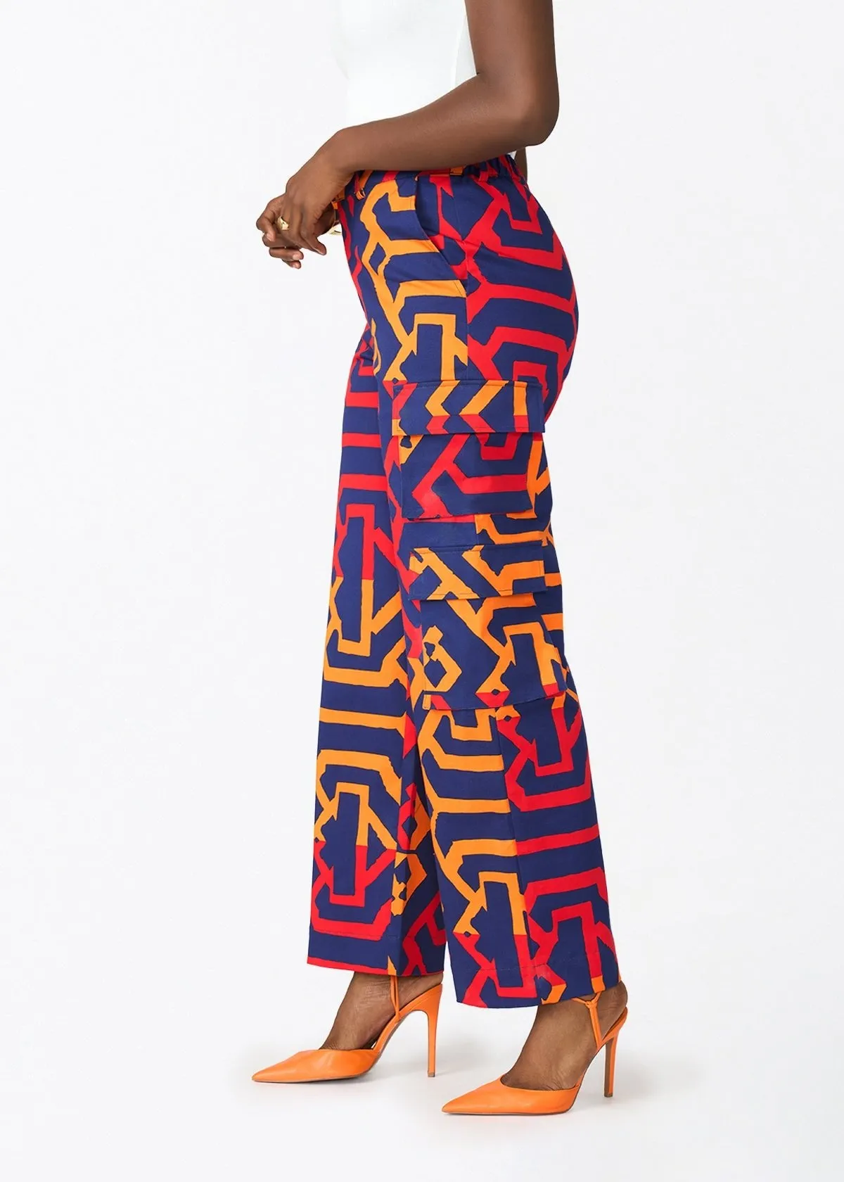 Yunma Women's African Print Twill Cargo Pants (Blue Flame Tribal) sold by D'iyanu product image thumbnail 5