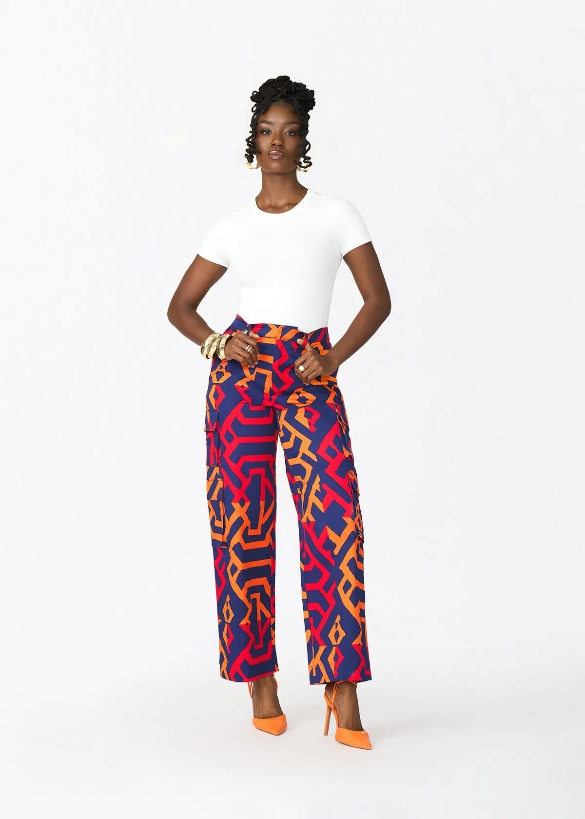 Yunma Women's African Print Twill Cargo Pants (Blue Flame Tribal) sold by D'iyanu product image thumbnail 4