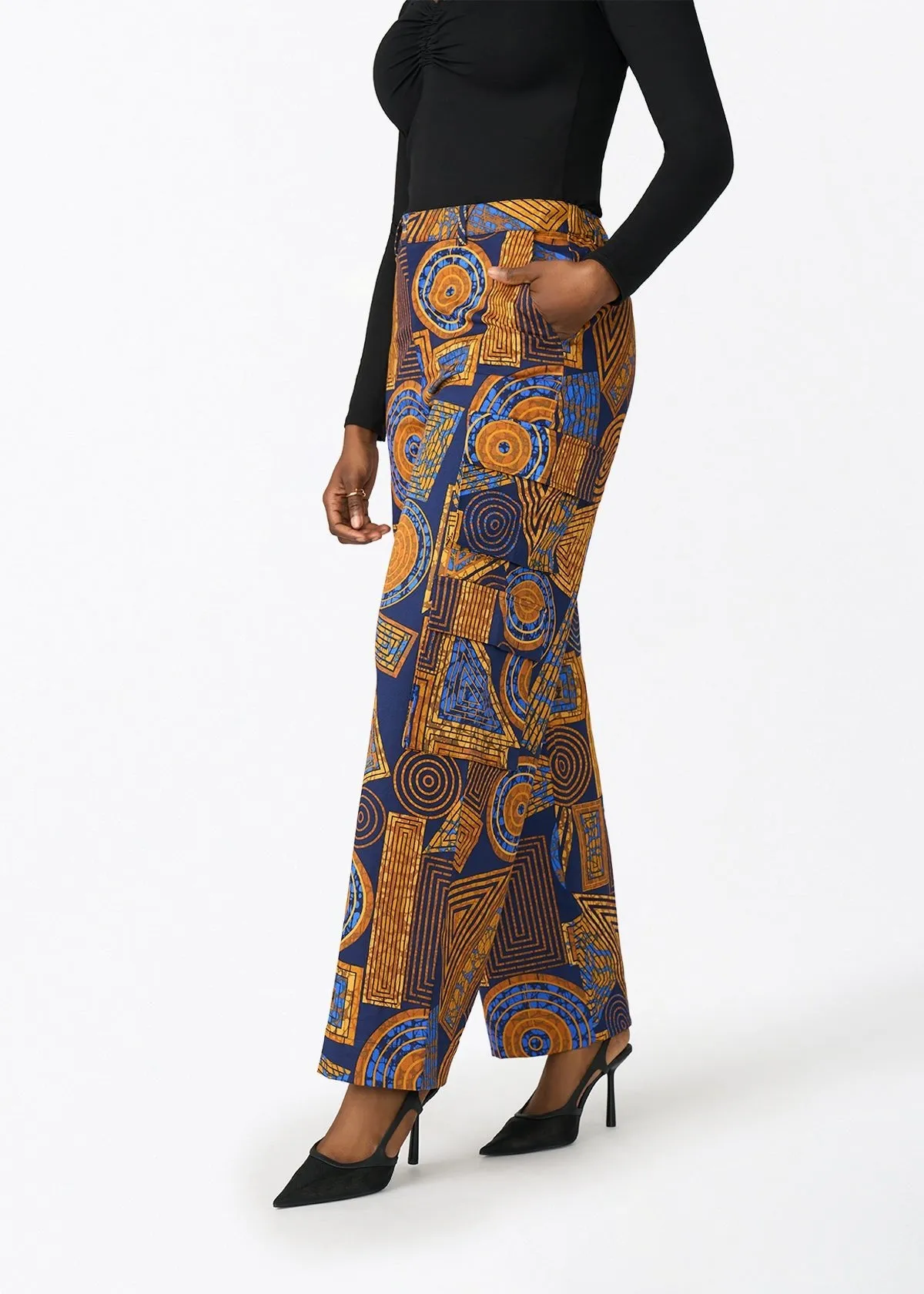 Yunma Women's African Print Twill Cargo Pant (Royal Blue Geometric) sold by D'iyanu product image thumbnail 3