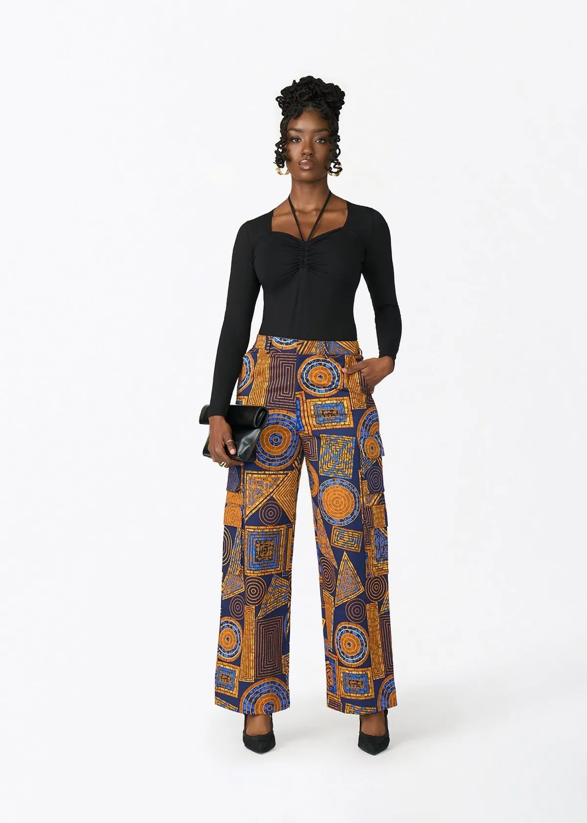 Yunma Women's African Print Twill Cargo Pant (Royal Blue Geometric) sold by D'iyanu product image thumbnail 4