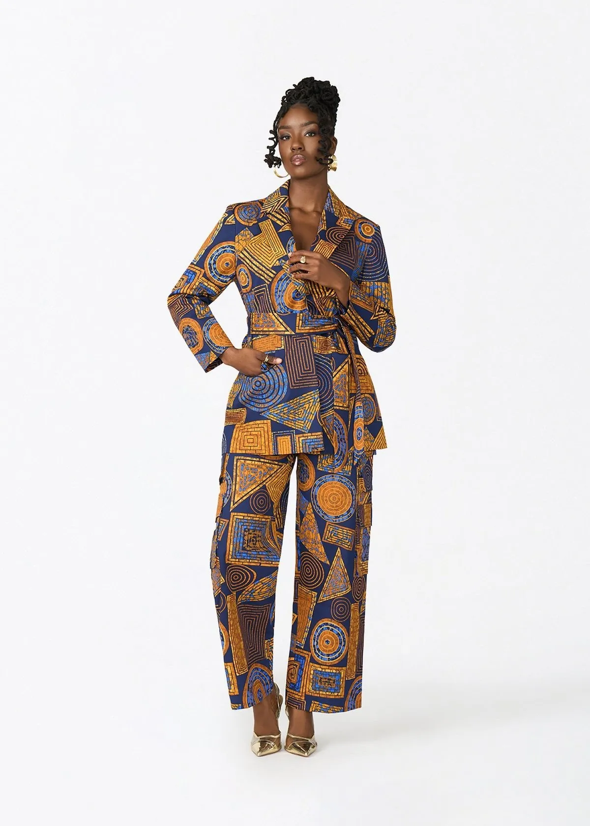 Yunma Women's African Print Twill Cargo Pant (Royal Blue Geometric) sold by D'iyanu product image thumbnail 2