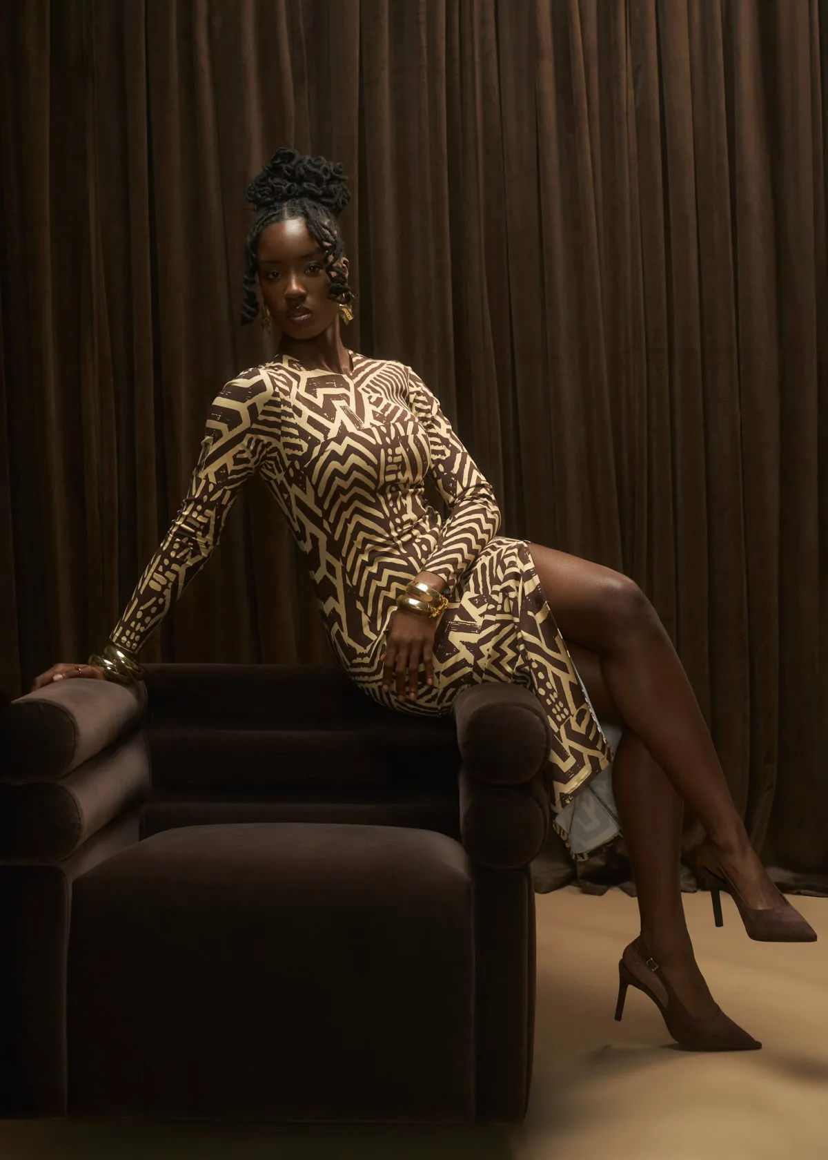 Chidima Women's African Print Tunic Dress (Chocolate Mousse Tribal) sold by D'iyanu