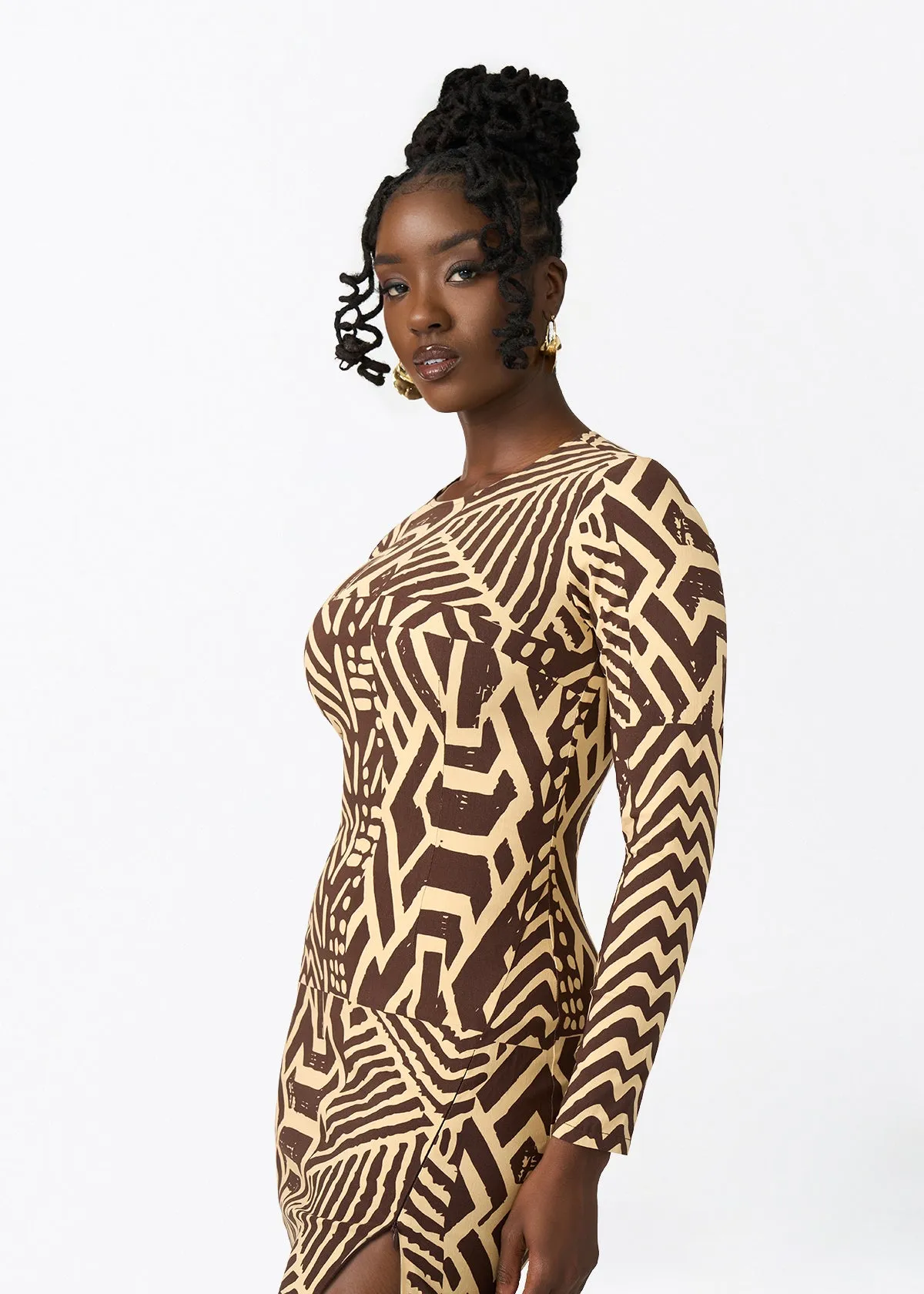 Chidima Women's African Print Tunic Dress (Chocolate Mousse Tribal) sold by D'iyanu product image thumbnail 3