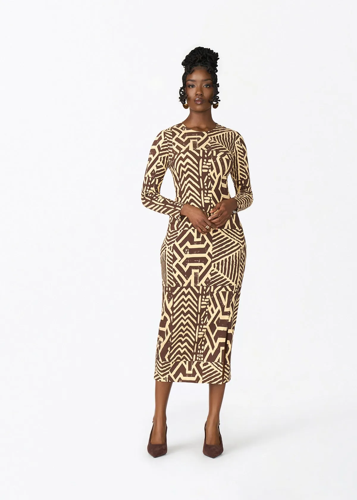 Chidima Women's African Print Tunic Dress (Chocolate Mousse Tribal) sold by D'iyanu product image thumbnail 2