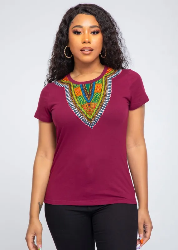 Amara Women's Dashiki T-Shirt (Deep Maroon) made by D'iyanu