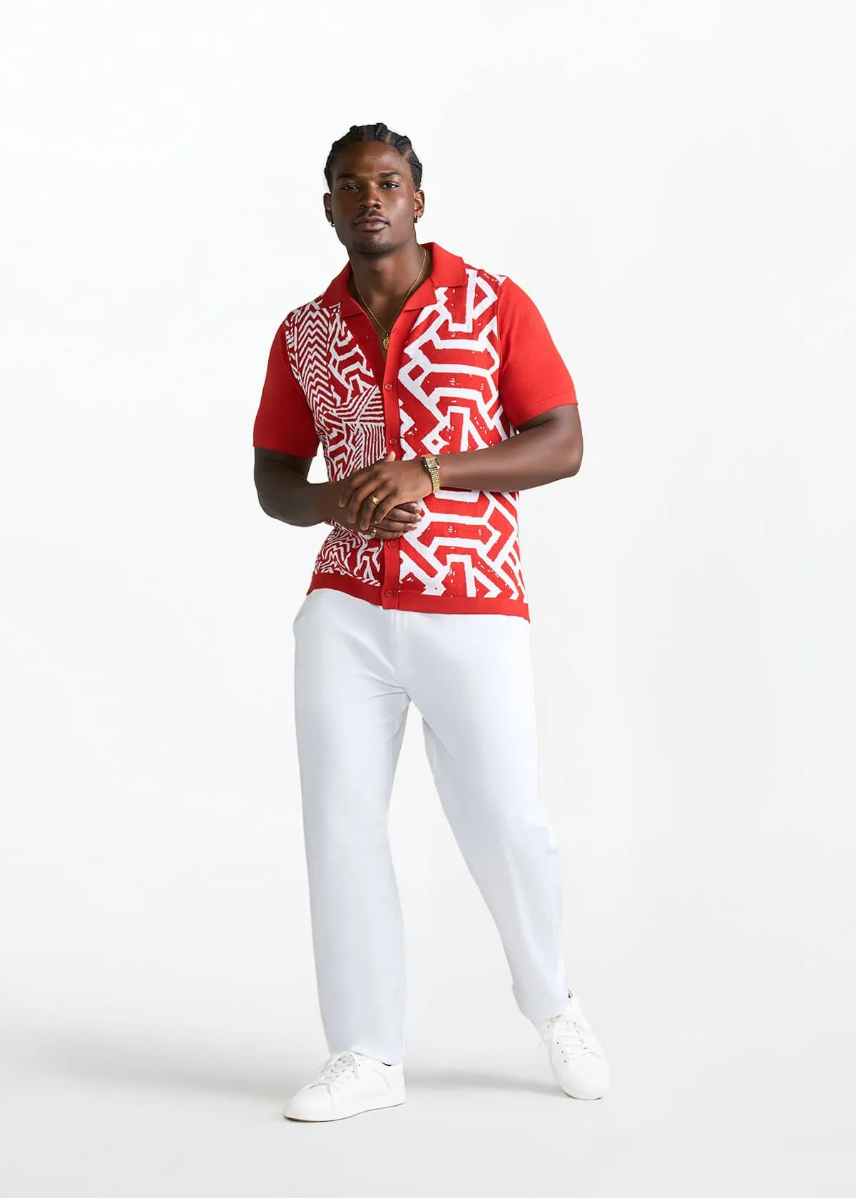 Obi Men's African Print Knit Shirt (Brick Mix Multipattern) sold by D'iyanu product image thumbnail 2