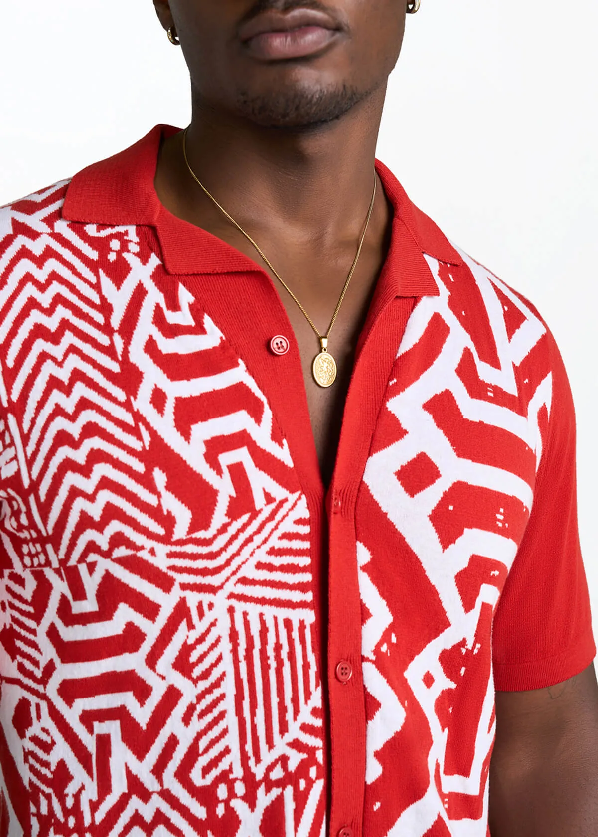 Obi Men's African Print Knit Shirt (Brick Mix Multipattern) sold by D'iyanu product image thumbnail 4