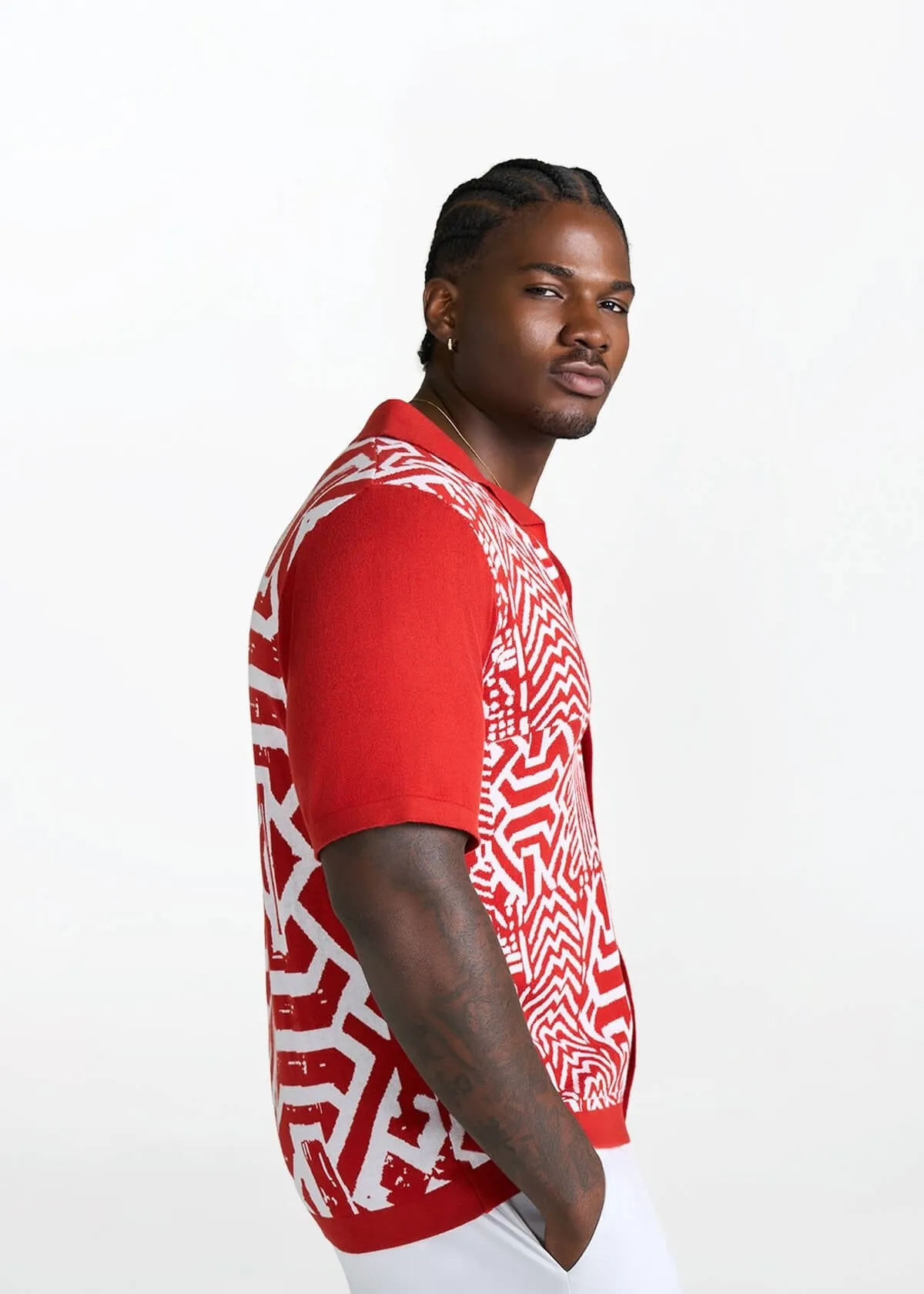 Obi Men's African Print Knit Shirt (Brick Mix Multipattern) sold by D'iyanu product image thumbnail 3