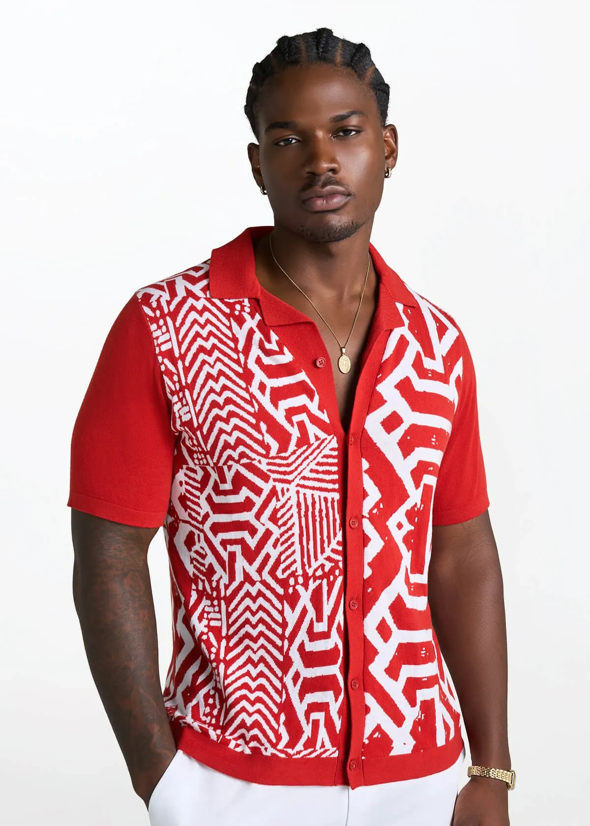 Obi Men's African Print Knit Shirt (Brick Mix Multipattern) sold by D'iyanu