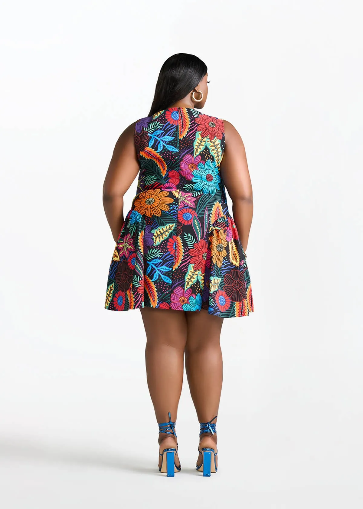 Tadala Women's African Print Stretch Mini Dress (Black Tropical Floral) sold by D'iyanu product image thumbnail 4