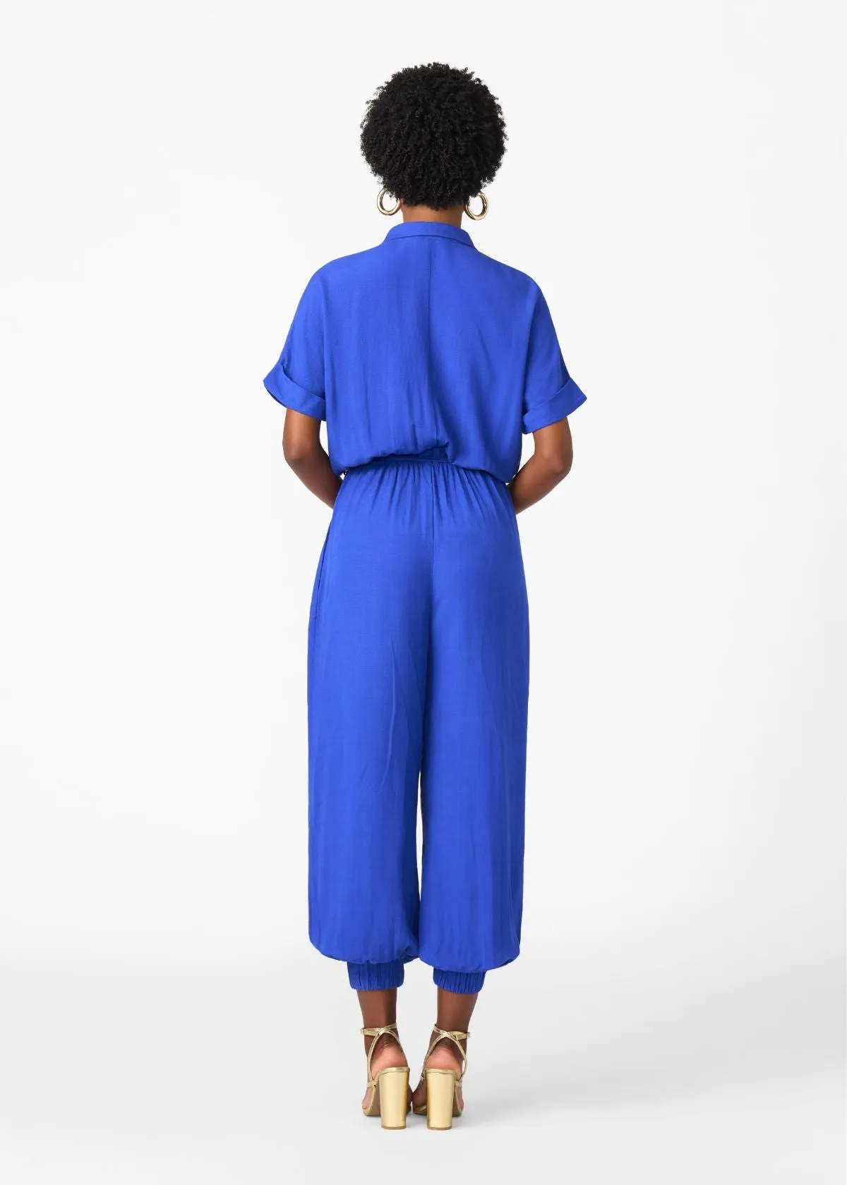 Alheri Women’s African Linen Blend Button Front Jumpsuit (Cobalt) sold by D'iyanu product image thumbnail 5