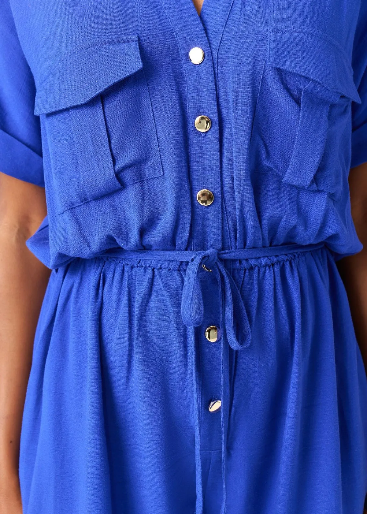 Alheri Women’s African Linen Blend Button Front Jumpsuit (Cobalt) sold by D'iyanu product image thumbnail 2