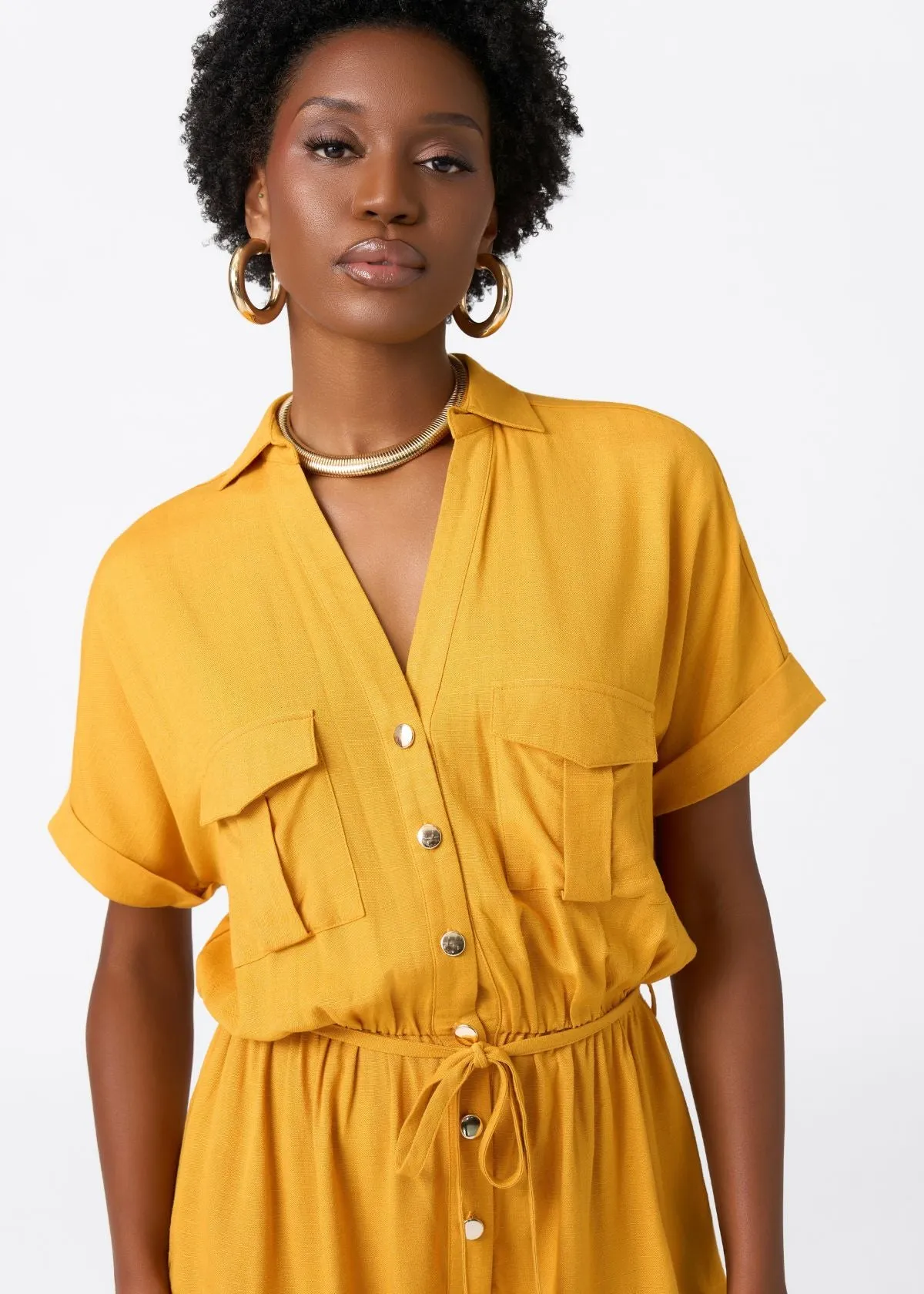Alheri Women’s African Linen Blend Button Front Jumpsuit (Gold) sold by D'iyanu product image thumbnail 2