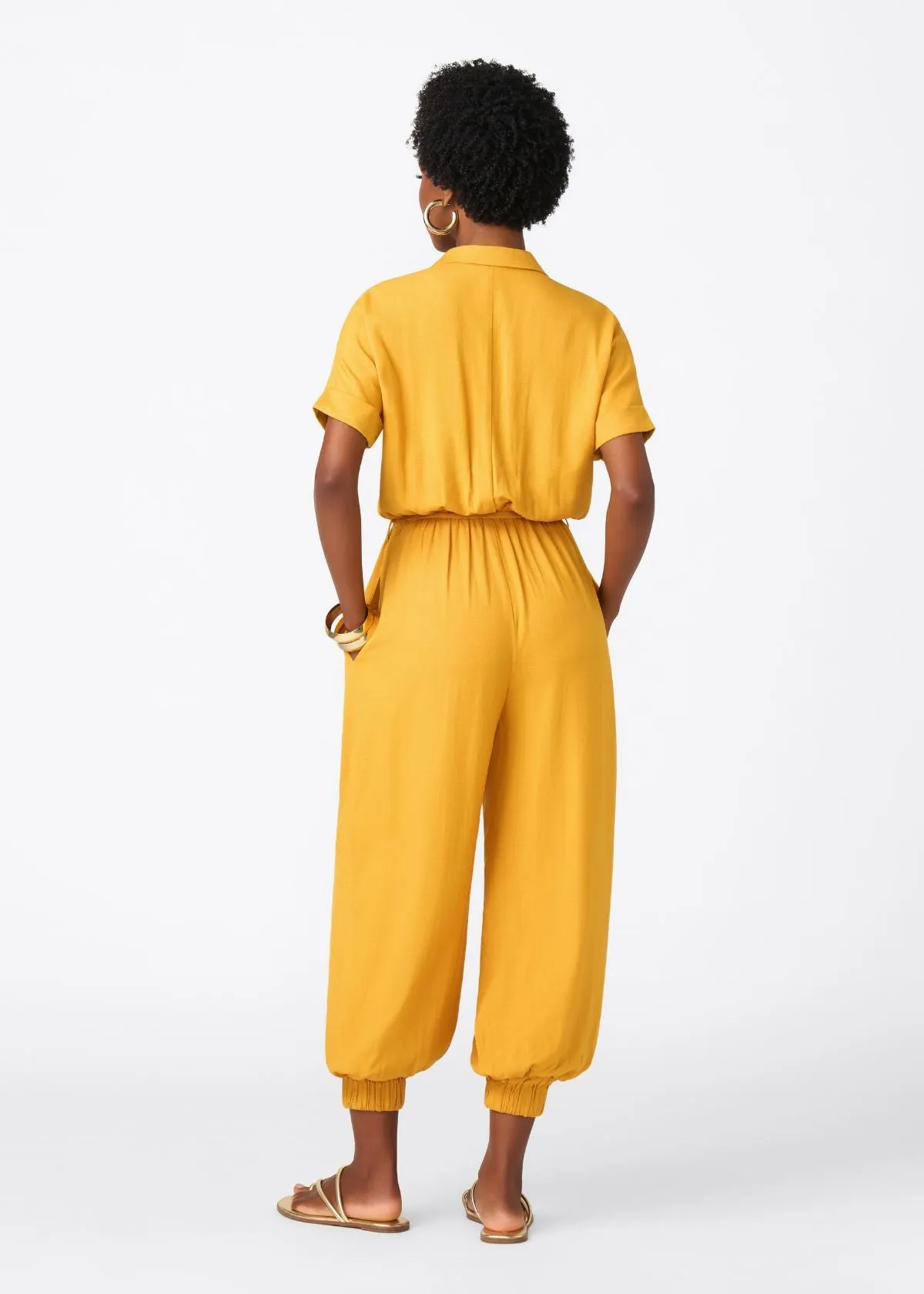 Alheri Women’s African Linen Blend Button Front Jumpsuit (Gold) sold by D'iyanu product image thumbnail 4