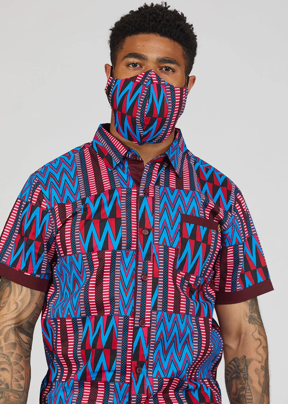 Dabo African Print 2 Layer Reusable Face Mask (Magenta Blue Kente)-Clearance sold by D'iyanu product image thumbnail 4
