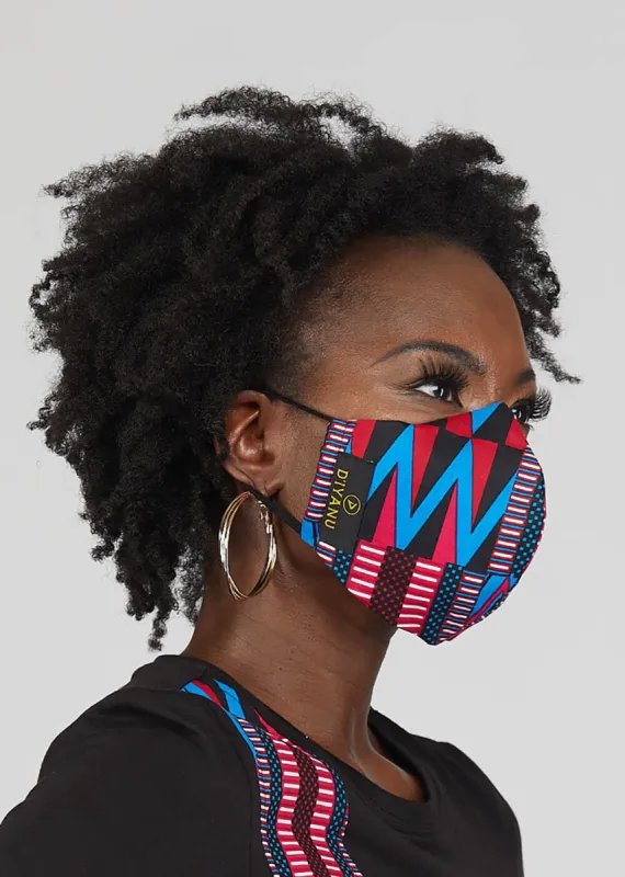 Dabo African Print 2 Layer Reusable Face Mask (Magenta Blue Kente)-Clearance sold by D'iyanu