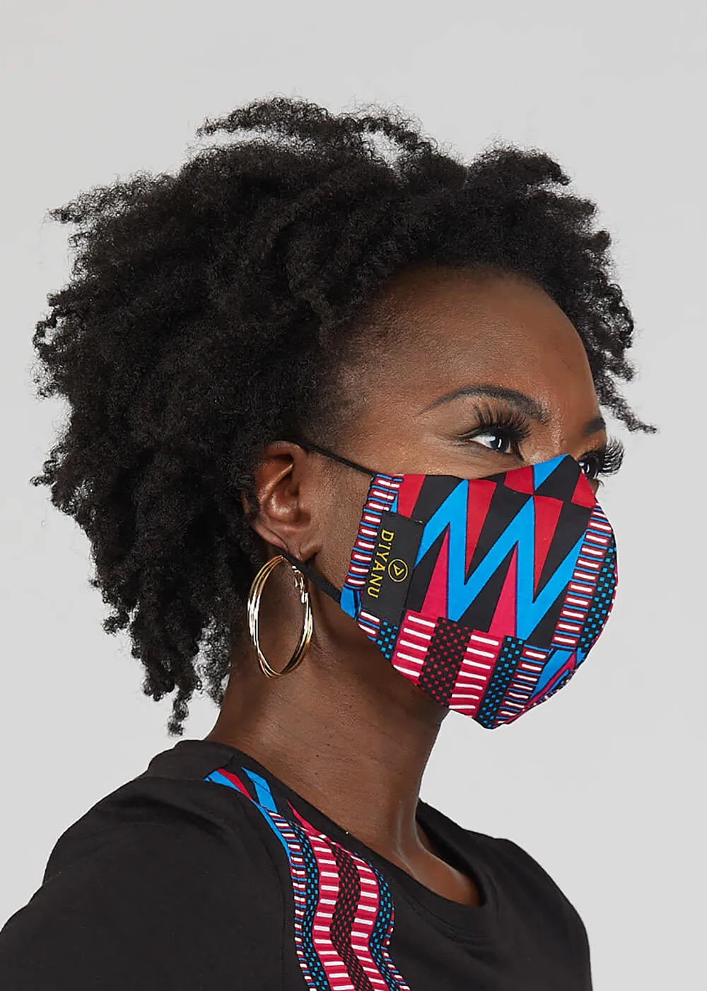 Dabo African Print 2 Layer Reusable Face Mask (Magenta Blue Kente)-Clearance sold by D'iyanu