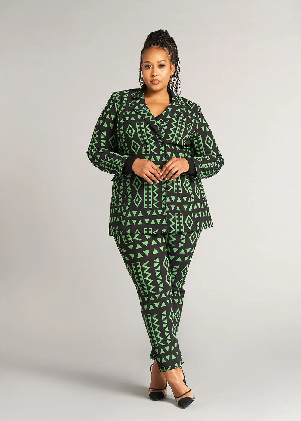 Uyai Women's African Print Stretch Blazer (Moss Black Geometric) - Clearance sold by D'iyanu product image thumbnail 4