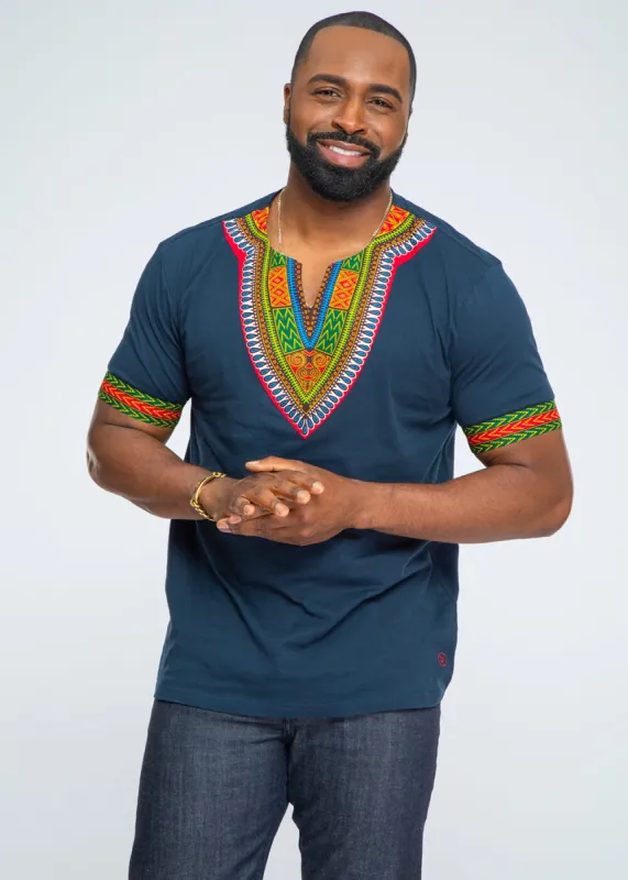 Men's African Print Dashiki T-Shirt (Navy) sold by D'iyanu
