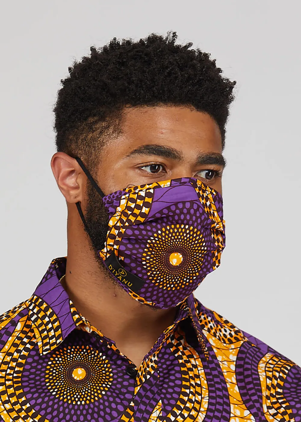 Uzo African Print 2 Layer Reusable Face Mask (Gold Purple Circles)-Clearance sold by D'iyanu
