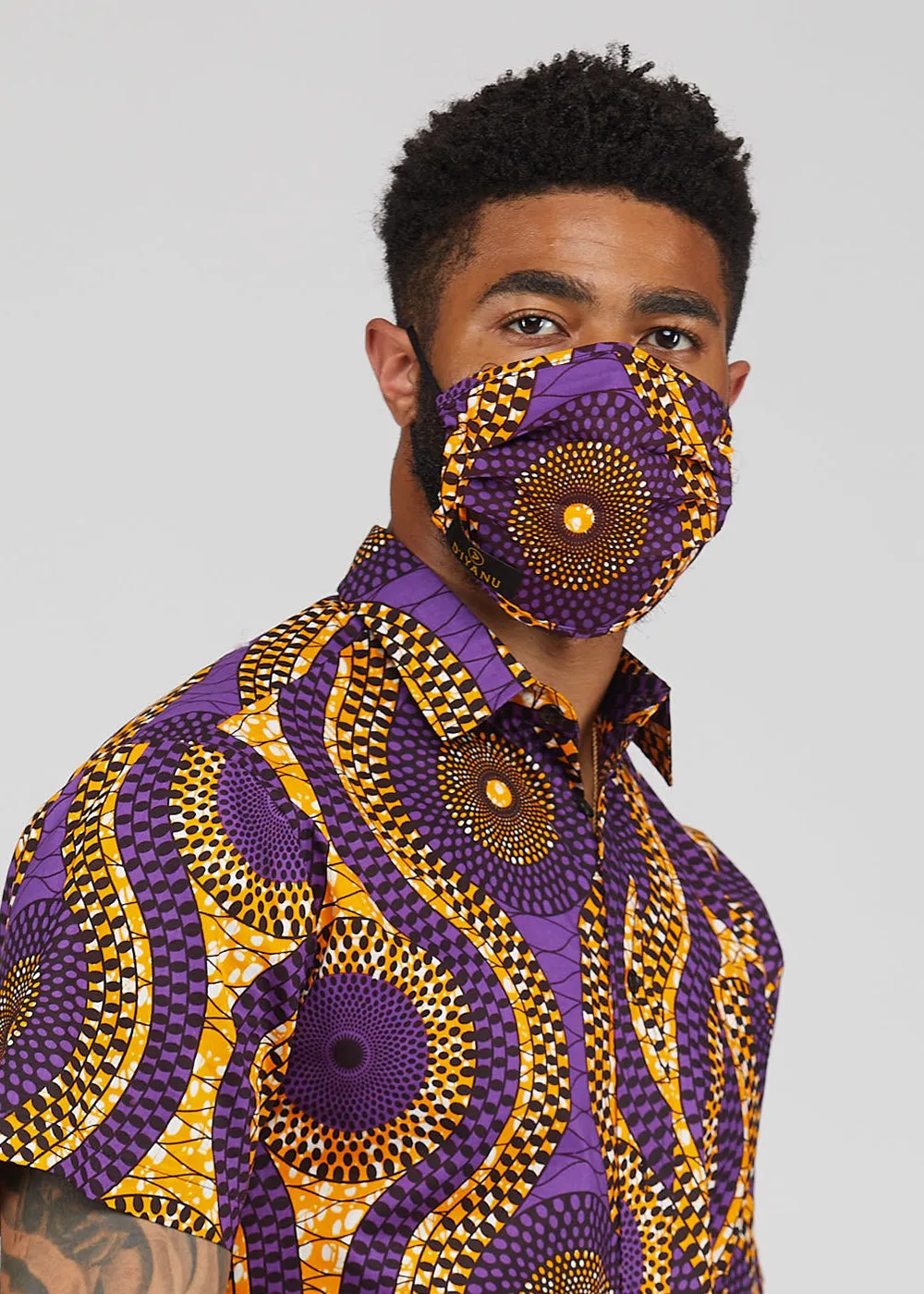 Uzo African Print 2 Layer Reusable Face Mask (Gold Purple Circles)-Clearance sold by D'iyanu product image thumbnail 3