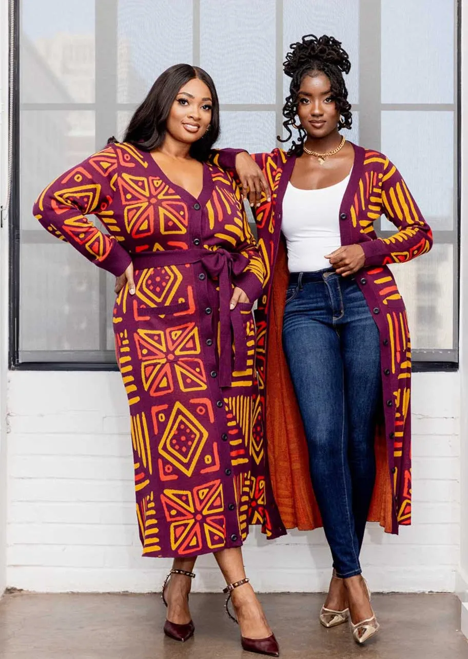 Aisha Women's African Print Cardigan (Plum Gold Tribal) sold by D'iyanu product image thumbnail 5