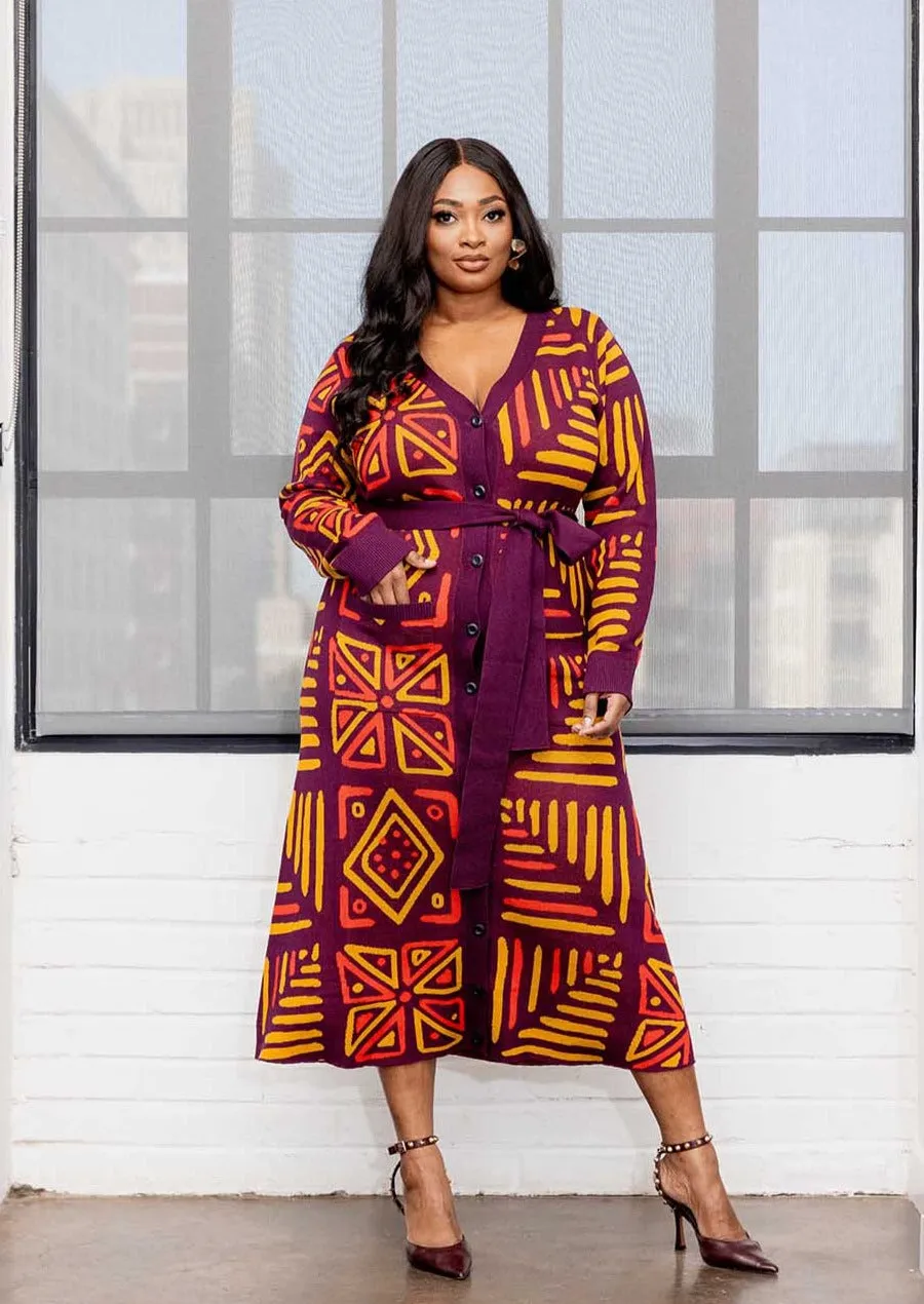Aisha Women's African Print Cardigan (Plum Gold Tribal) sold by D'iyanu product image thumbnail 4