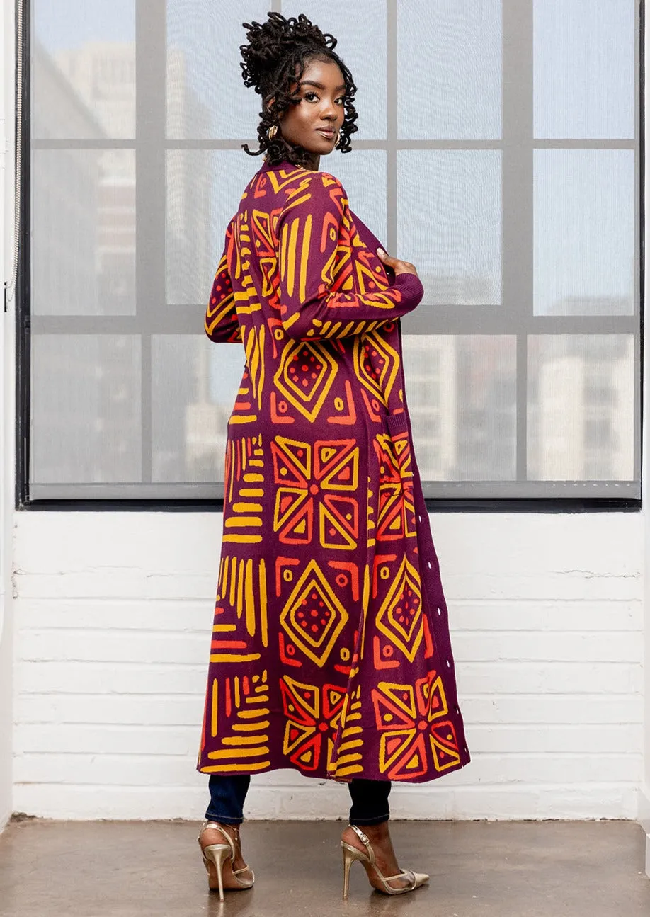 Aisha Women's African Print Cardigan (Plum Gold Tribal) sold by D'iyanu product image thumbnail 3