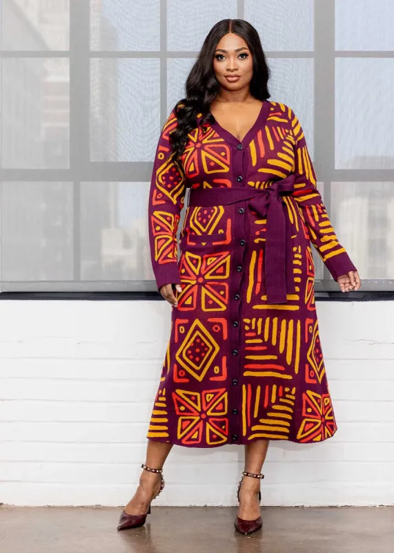 Aisha Women's African Print Cardigan (Plum Gold Tribal) sold by D'iyanu