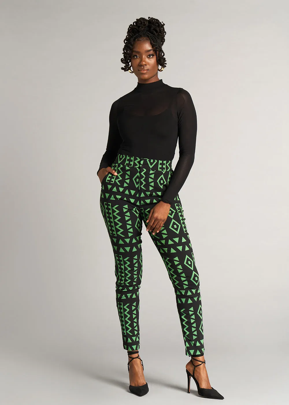 Talia Women's African Print Stretch Pants (Moss Black Geometric) - Clearance sold by D'iyanu product image thumbnail 4
